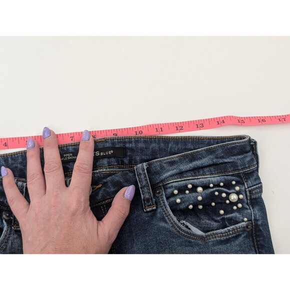 STS Blue Piper Ankle Skinny Pearls Distressed Midrise Frayed Hem Jeans Size 29 - Picture 6 of 10